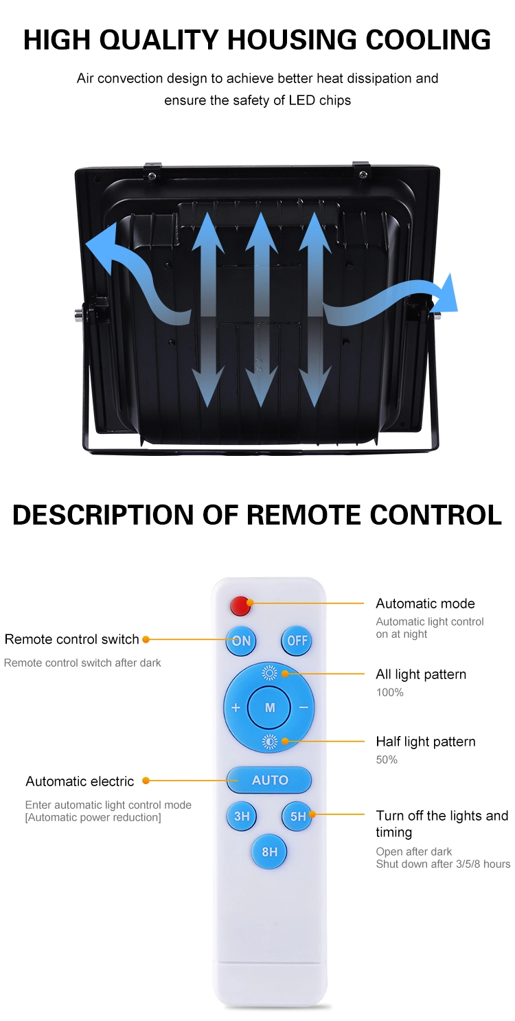 50W 100W 150W 200W IP65 Waterproof Outdoor Solar Powered Lamp LED Flood Light